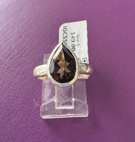 Smoky Quartz .925 Silver Ring Size 8