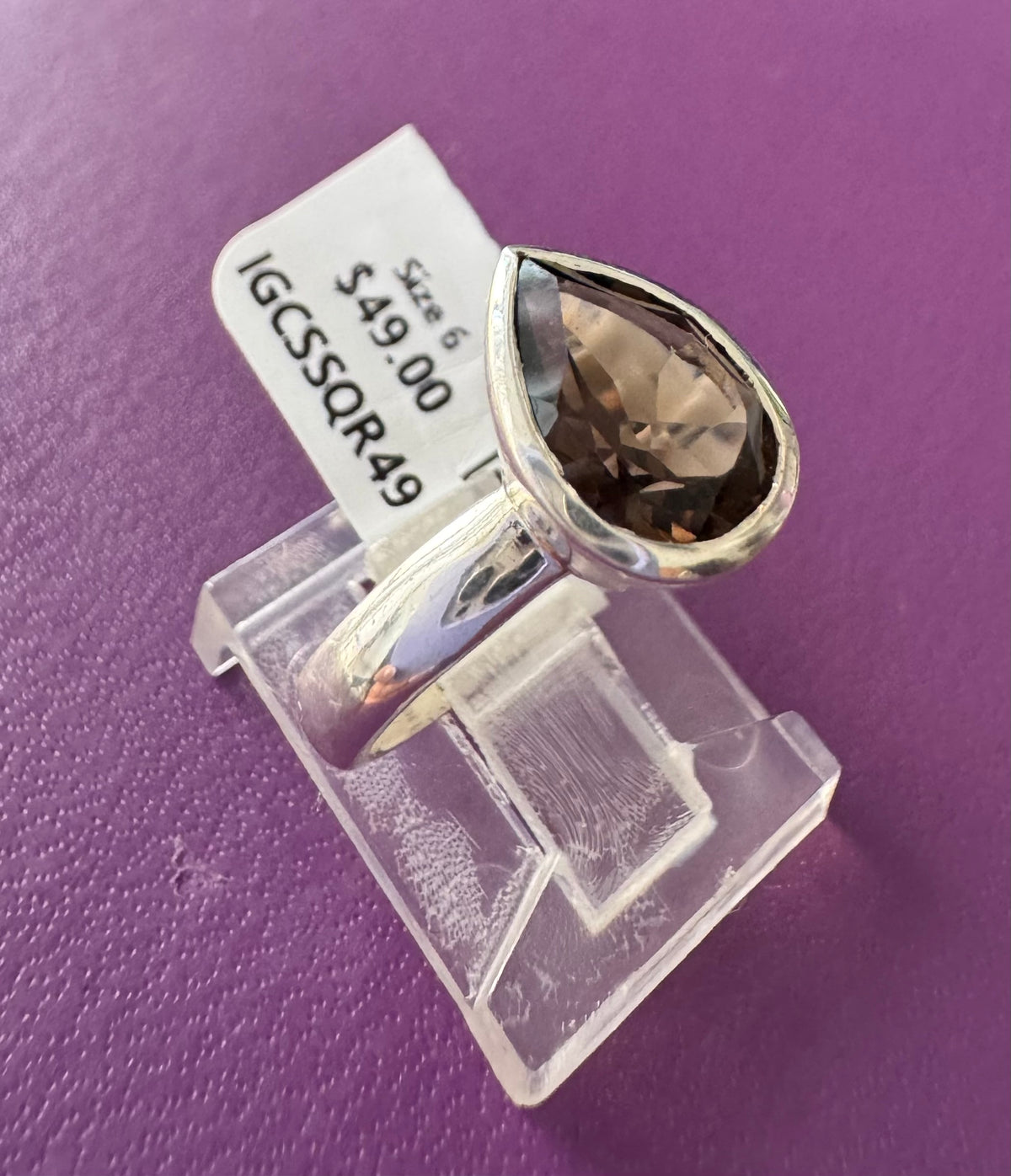 Smoky Quartz .925 Silver Ring Size 8