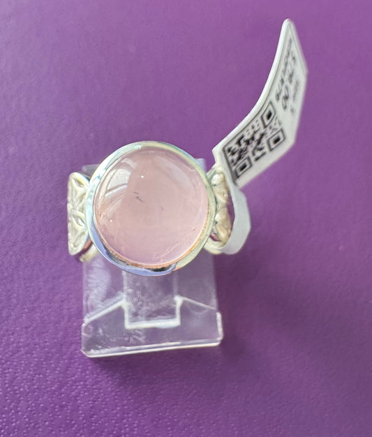 Rose Quartz Flower of Life .925 Silver Ring Size 5