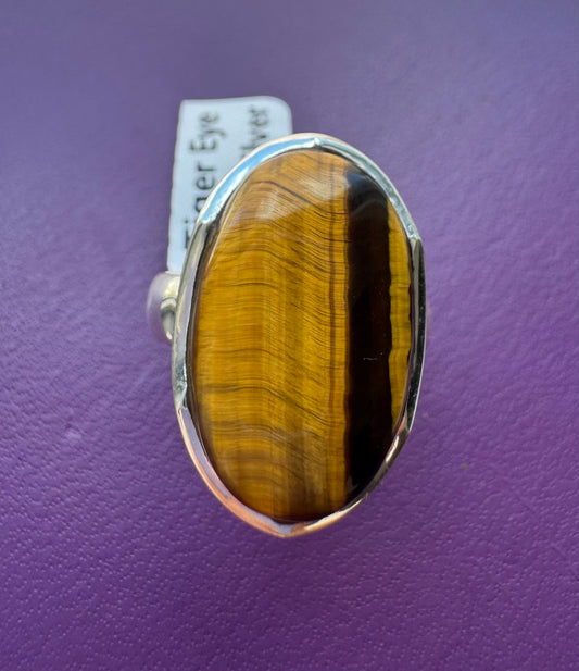 Tiger Eye .925 Silver Ring Size 9