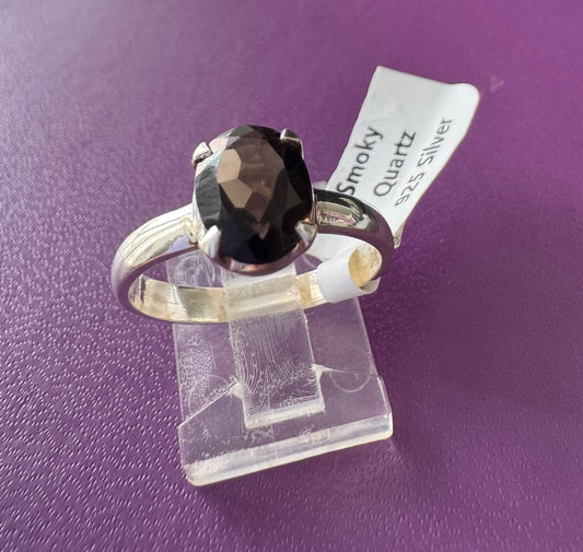 Smoky Quartz .925 Silver Ring Size 8