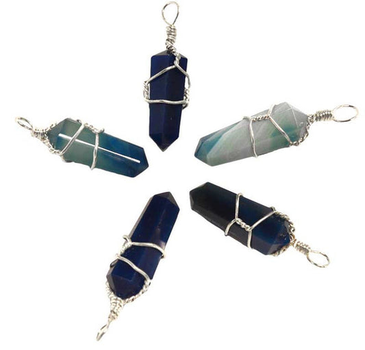 Blue Onyx Wire Wrapped D/T Point Pendant