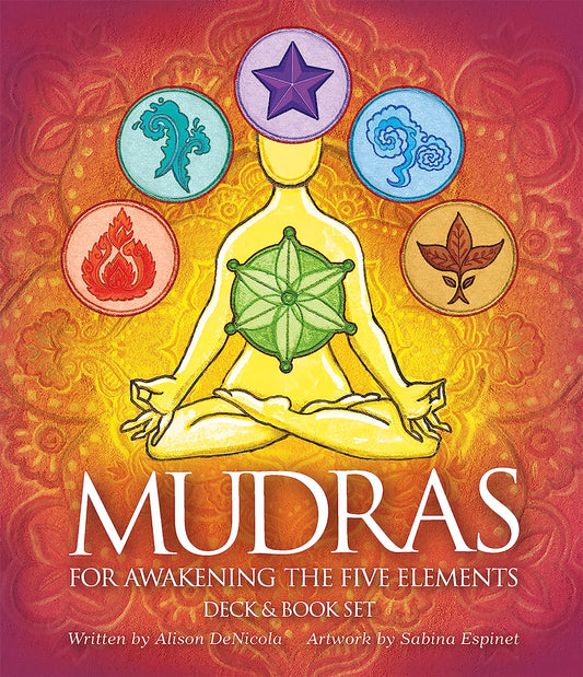 Mudras for Awakening the Five Elements by Alison DeNicola & Sabina Espinet – A 40-card deck and 124-page guidebook featuring yoga mudras to balance Earth, Water, Fire, Air, and Space energies.
