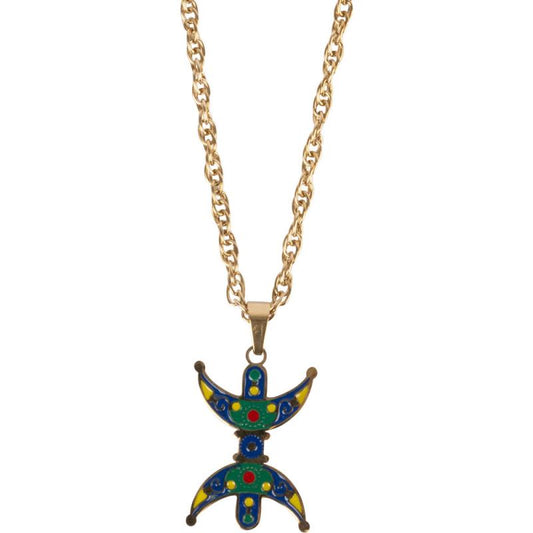 DOUBLE CRESCENT GOLD TONE STAINLESS STEEL NECKLACE