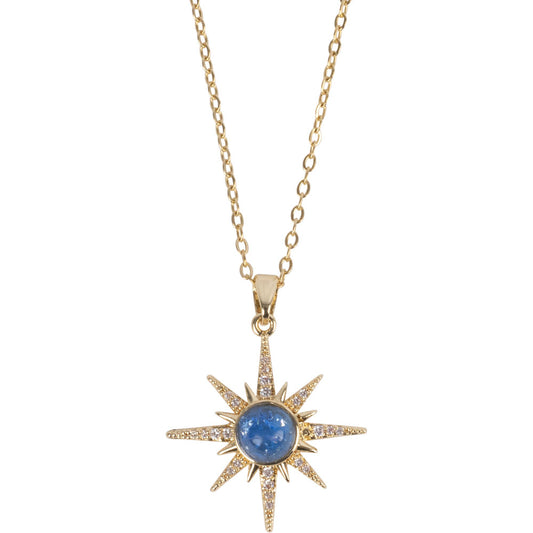 STAR CZ STONES GOLD TONE STAINLESS STEEL NECKLACE