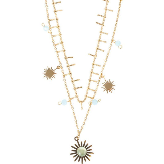 DOUBLE STRAND SUN GOLD TONE STAINLESS STEEL NECKLACE