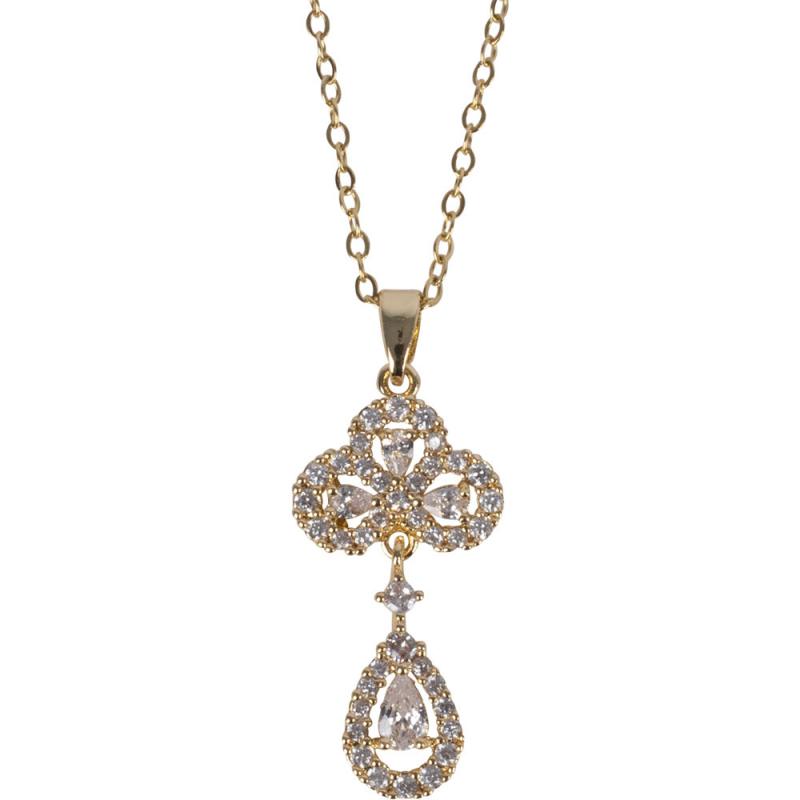 TEAR DROP W/ CZ STONES GOLD TONE STAINLESS STEEL NECKLACE