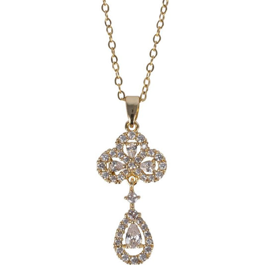 TEAR DROP W/ CZ STONES GOLD TONE STAINLESS STEEL NECKLACE