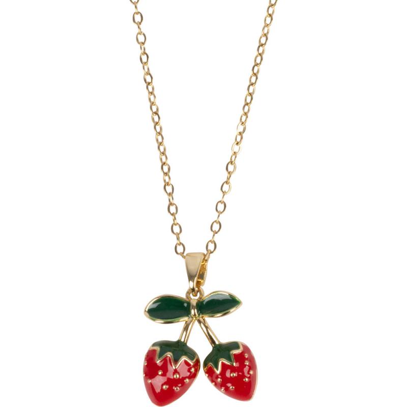 STRAWBERRIES GOLD TONE STAINLESS STEEL NECKLACE
