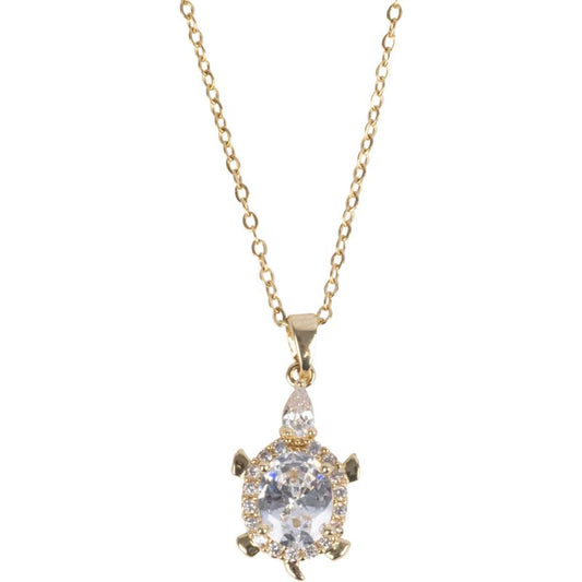 TURTLE W/ CZ STONES GOLD TONE STAINLESS STEEL NECKLACE