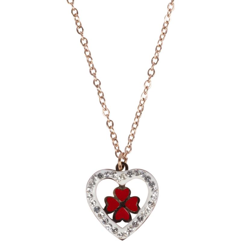 HEART  W/ CZ STONES GOLD TONE STAINLESS STEEL NECKLACE