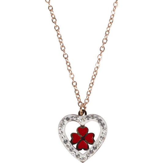 HEART  W/ CZ STONES GOLD TONE STAINLESS STEEL NECKLACE