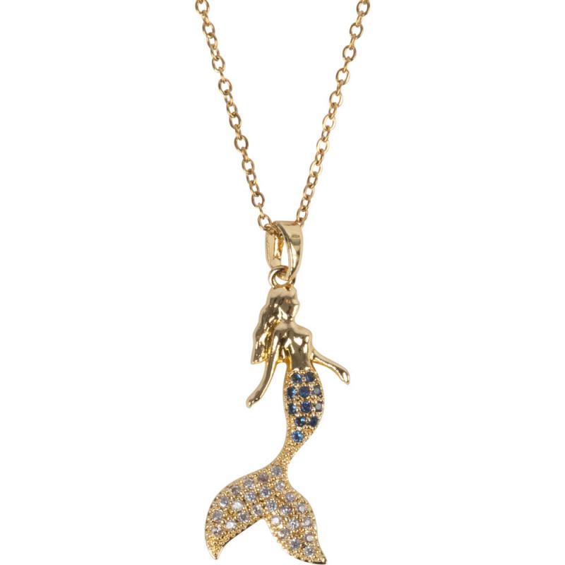 MERMAID W/ CZ STONES GOLD TONE STAINLESS STEEL NECKLACE