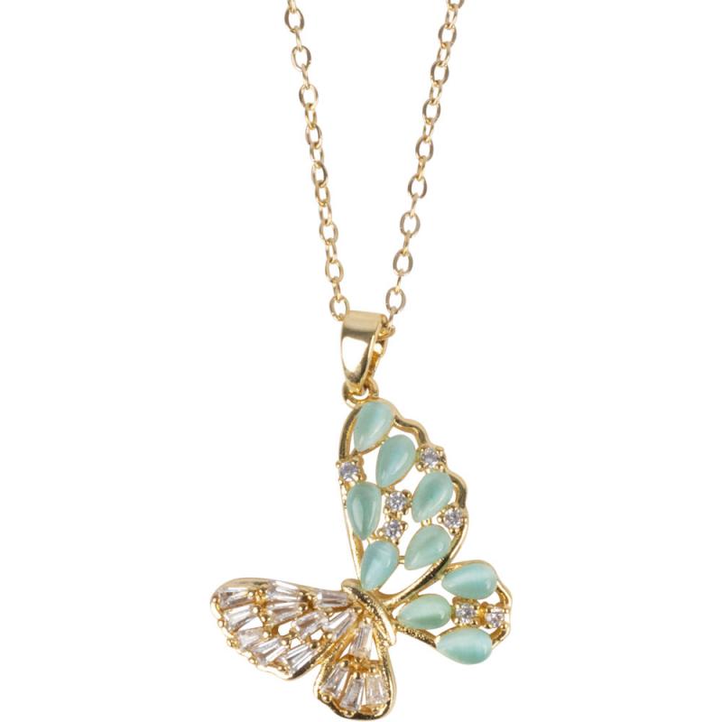 BUTTERFLY W/ CZ STONES GOLD TONE STAINLESS STEEL NECKLACE