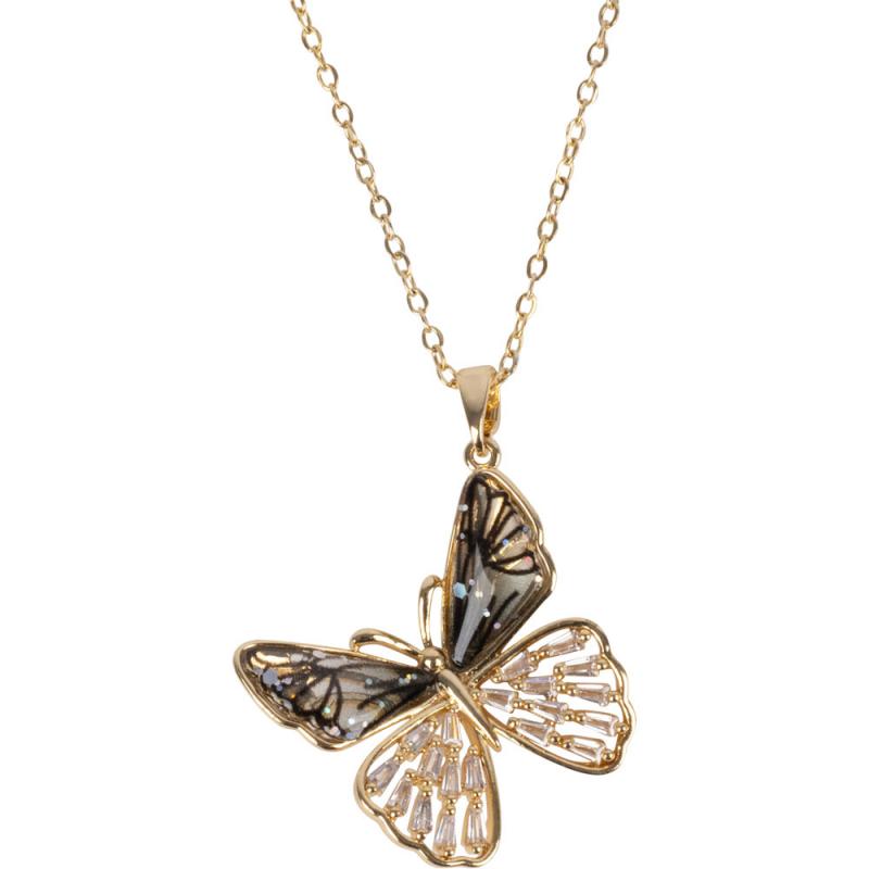 BUTTERFLY W/ CZ STONES GOLD TONE STAINLESS STEEL NECKLACE