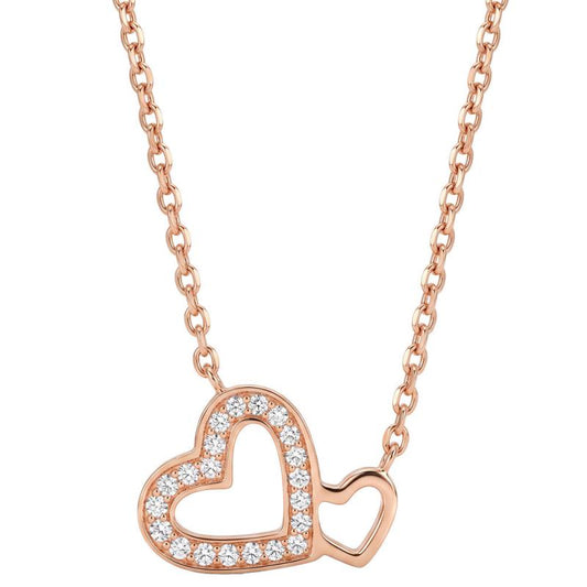 TWO HEARTS W/ CZ STONES GOLD TONE STAINLESS STEEL NECKLACE