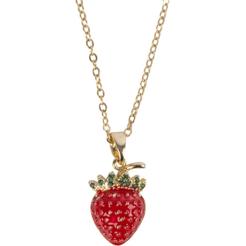 STRAWBERRY W/ CZ STONES GOLD TONE STAINLESS STEEL NECKLACE