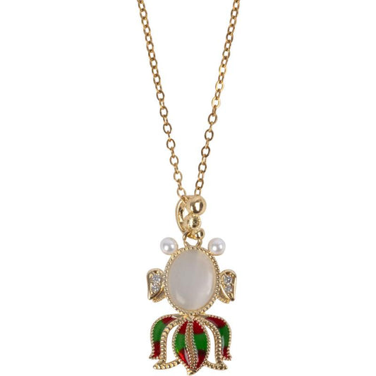 JELLYFISH  W/  CZ STONES GOLD TONE STAINLESS STEEL NECKLACE