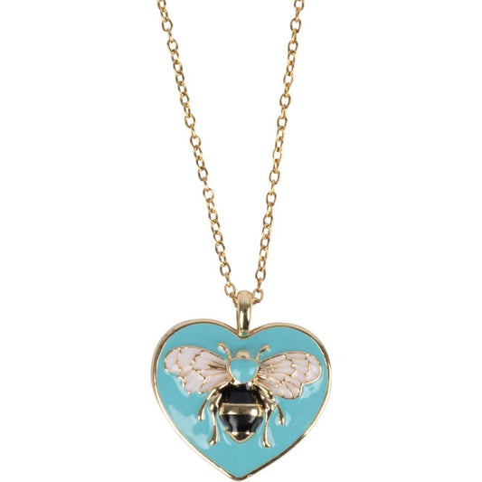 HEART WITH A BEE GOLD TONE STAINLESS STEEL NECKLACE