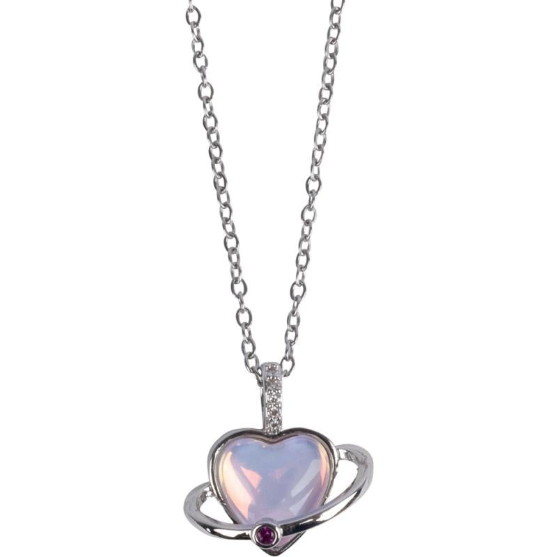 HEART WITHIN A CIRCLE W/ CZ STONES SILVER TONE STAINLESS STEEL NECKLACE