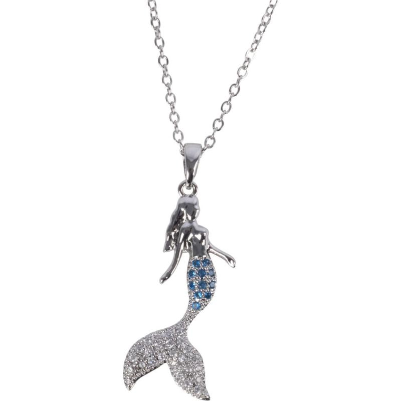 MERMAID W/ CZ STONES SILVER TONE STAINLESS STEEL NECKLACE