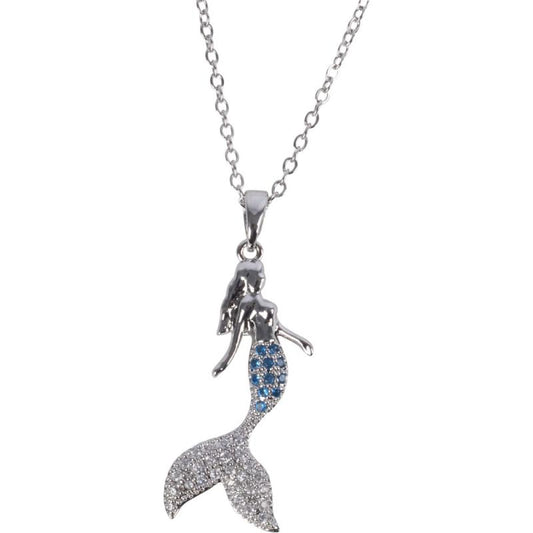 MERMAID W/ CZ STONES SILVER TONE STAINLESS STEEL NECKLACE