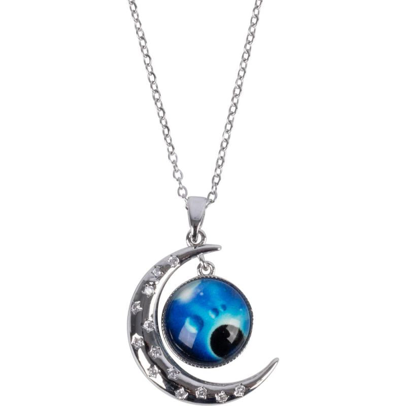 MOON & PLANETS W/ CZ Stones SILVER TONE STAINLESS STEEL NECKLACE