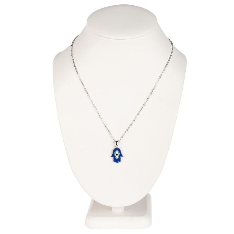 Hamsa Hand Evil Eye Silver Adjustable Chain Necklace