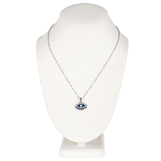 Evil Eye with Eye Rhinestone Silver Adjustable Chain Necklace
