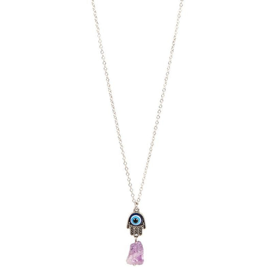 Amethyst Rough with Evil Eye Necklace