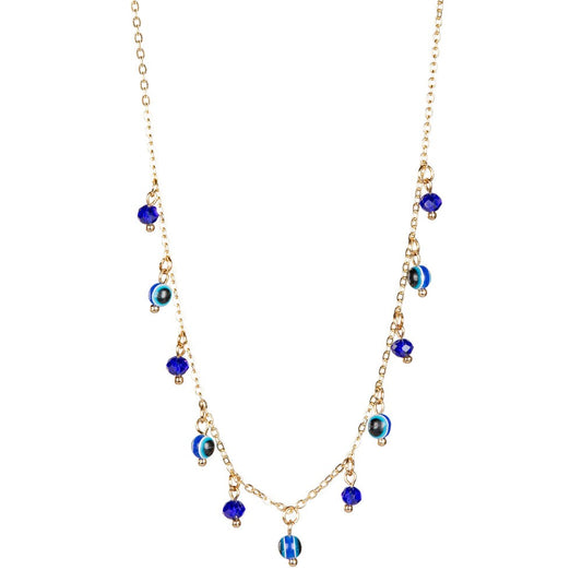 Evil Eye 11 Beads Gold Plated Metal Adjustable Chain Necklace