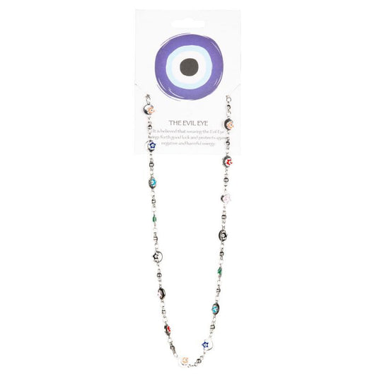 MOON & STARS EVIL EYE MULTI COLORED ADJUSTABLE NECKLACE