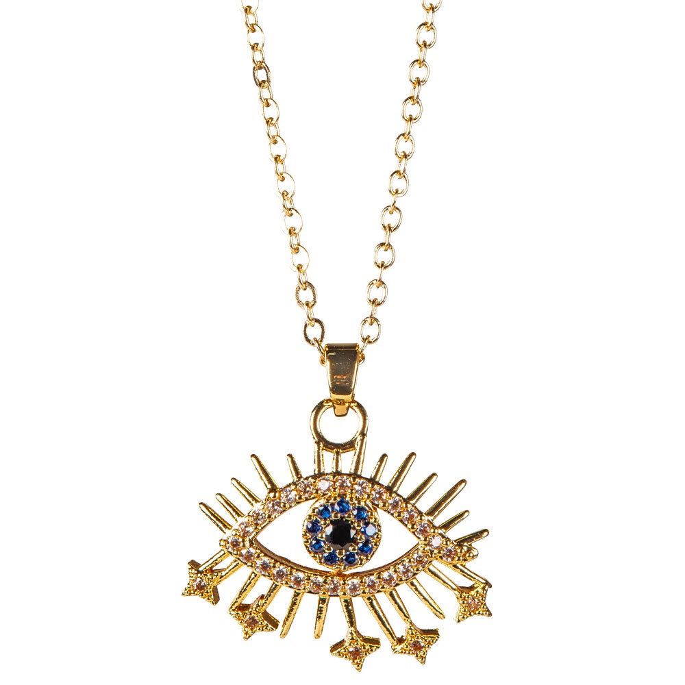 Evil Eye with Lashes & Gems Gold Plated Metal Adjustable Chain Necklace