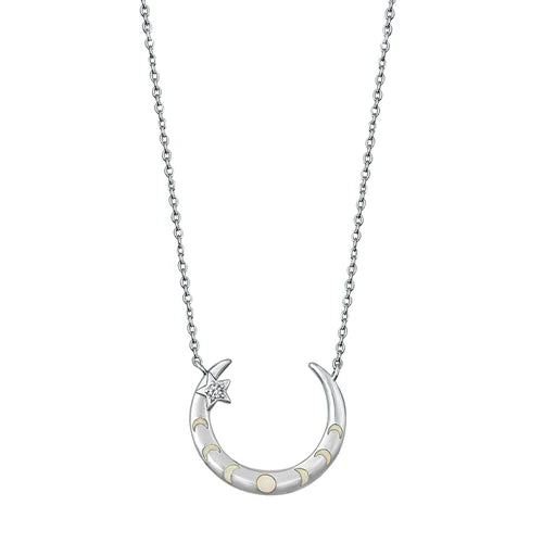 Moon Phases Lab White Opal .925 Sterling Silver Necklace