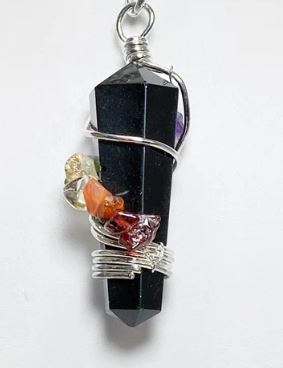 Gemstone D/T Point Chakra Chips Stones Wire Wrapped Pendant