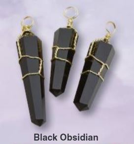 Black Obsidian Gold Plated Wire Wrapped D/T Point Pendant