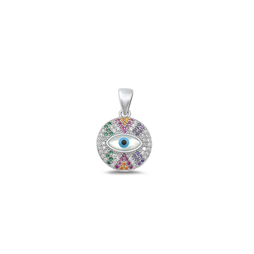Evil Eye Colorful CZ Stones .925 Sterling Silver Amulet pendant
