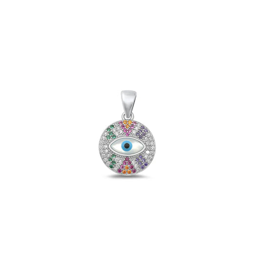 Evil Eye Colorful CZ Stones .925 Sterling Silver Amulet pendant