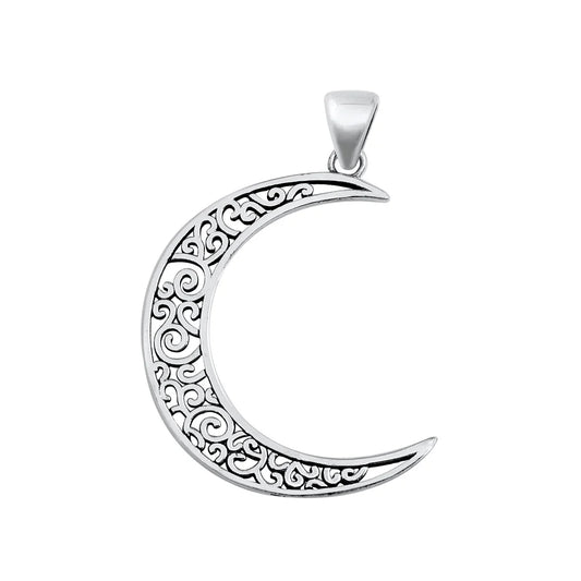 Crescent Moon Filigree.925 Sterling Silver Pendant