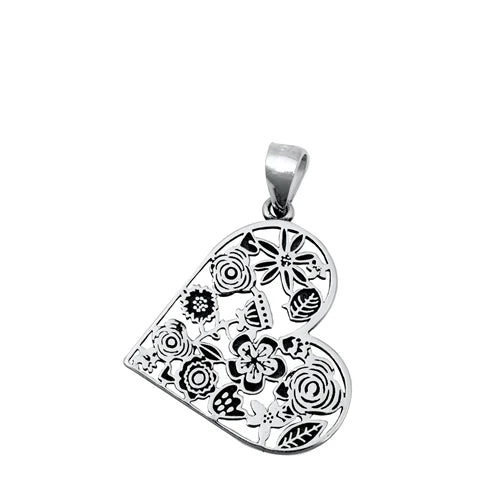 Heart & Flower .925 Sterling Silver Pendant