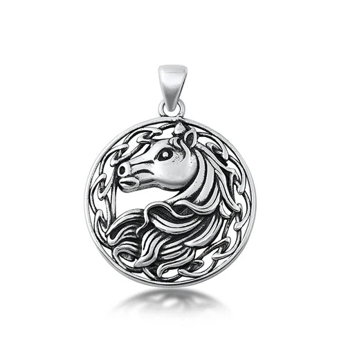 Horse Head Filigree Amulet .925 Sterling Silver Pendant