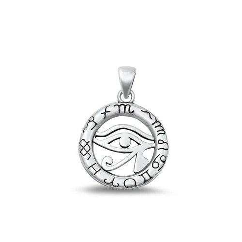 Eye of Horus Astrological Signs Engraved Amulet .925 Sterling Silver Pendant