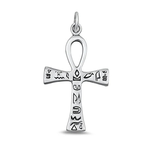 Ankh With Engraved Symbols .925 Sterling Silver Pendant