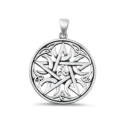 Pentagram Moon & Triskelion .925 Sterling Silver Pendant