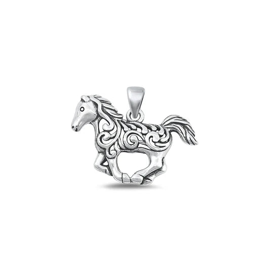 Horse Carved Design .925 Sterling Silver Pendant