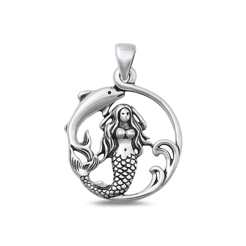 Mermaid & Dolphin .925 Sterling Silver Pendant