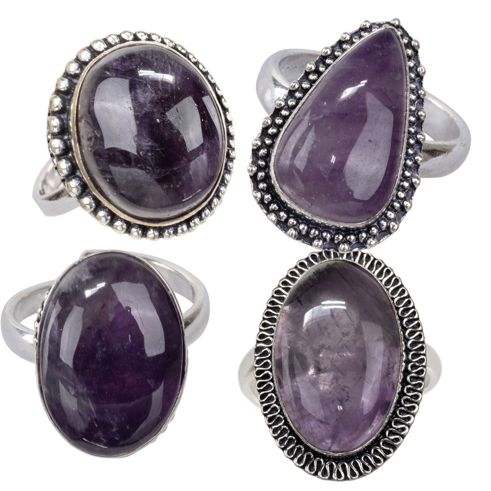 Amethyst Cab Adjustable Ring - Brass