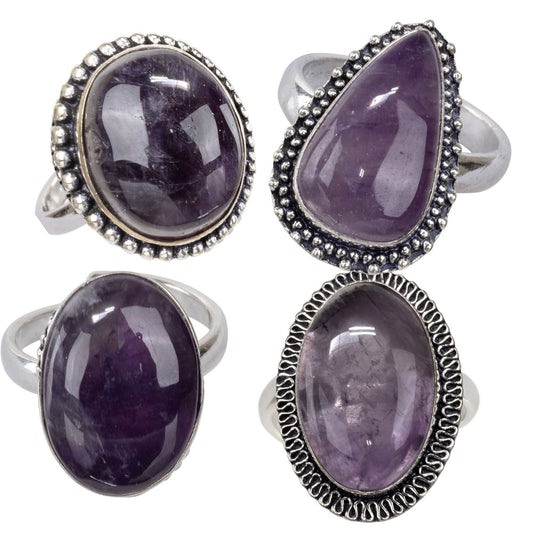 Amethyst Cab Adjustable Ring - Brass