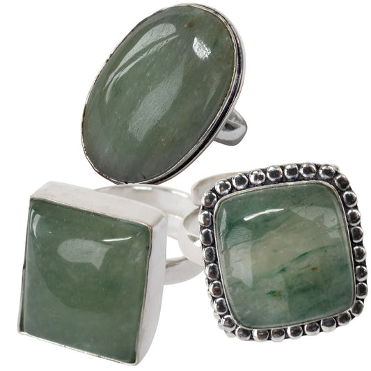 Green Aventurine Cab Adjustable Ring - Brass