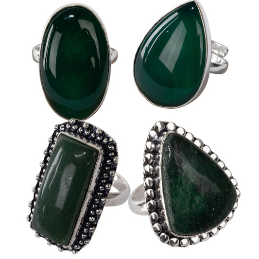 Green Jade Cab Adjustable Ring - Base Metal